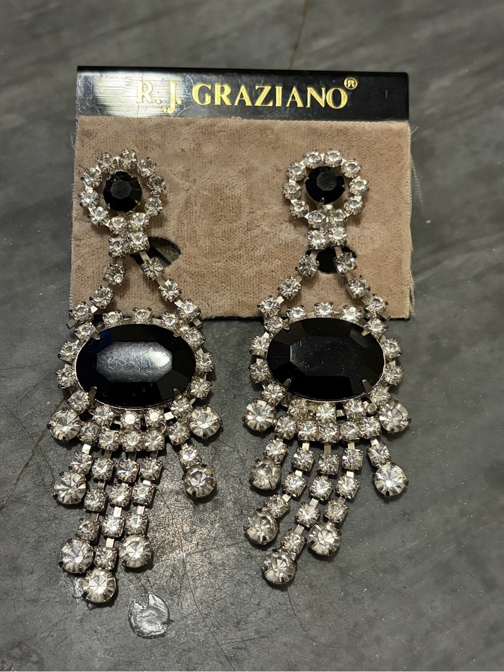 R.J. Graziano Black and Clear Crystal Statement Earrings